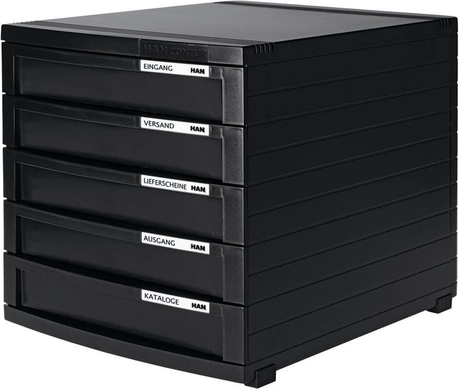 Schubladenbox HAN CONTUR 1505, für A4, 5 geschlossene Schubladen, Polystyrol, schwarz