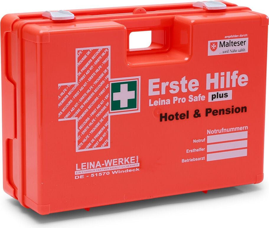 Erste Hilfe Verbandkoffer Leina-Werke Pro Safe plus 21134, Füllung nach DIN 13169 + branchenspezifische Zusatzausstattung Hotel & Pension, orange