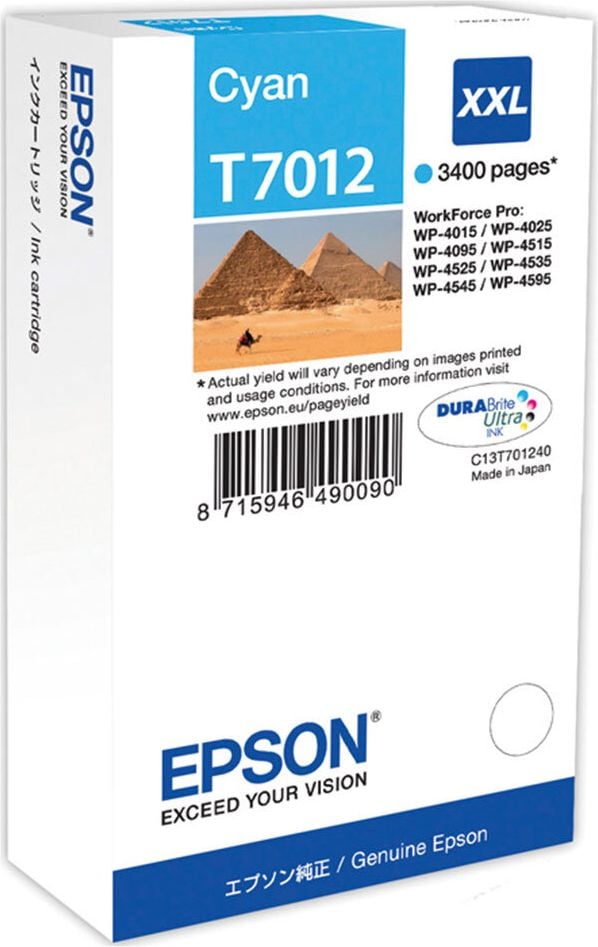 Epson Tintenpatrone T7012 XXL, cyan, 3.400 Seiten, 34,2ml