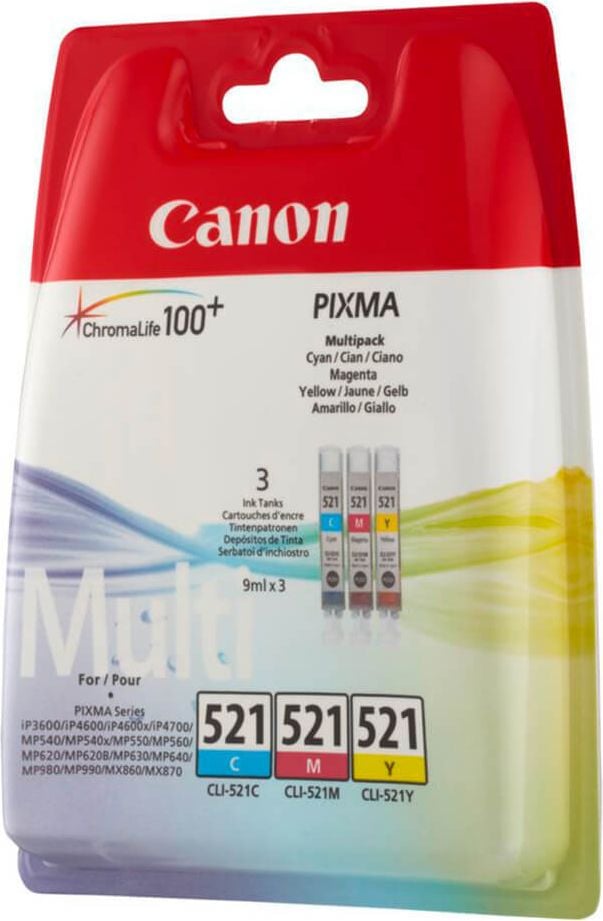 Canon Tintenpatrone CLI-521CMY, Multipack, (2934B010), je 1x cyan, magenta,
yellow