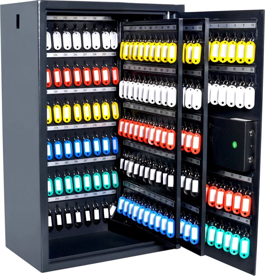 Schlüsselschrank pavo High Security Advanced 8025176, für 300 Schlüssel, Elektronik-Zahlenschloss und Fingerabdruck, Einwurfschlitz, dunkelgrau