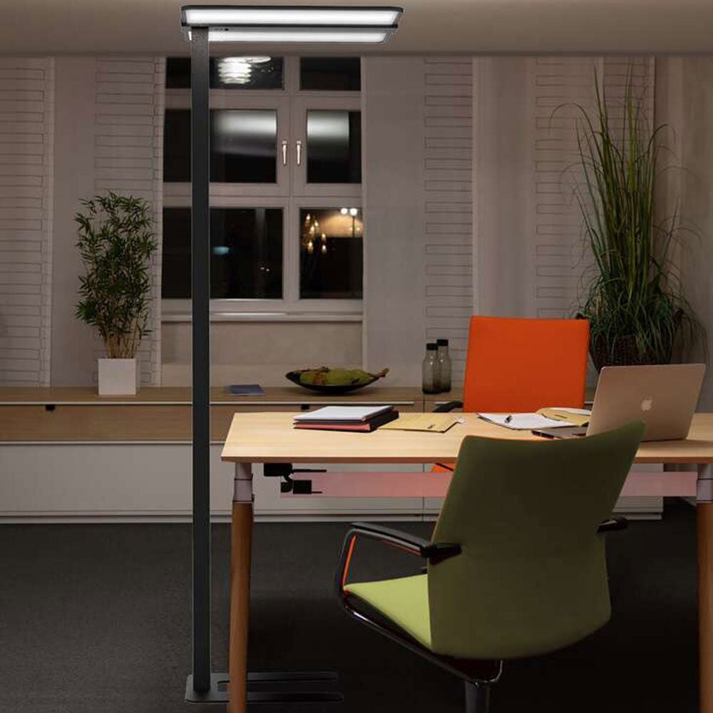 LED-Stehleuchte Unilux Atlas 400202686, 80 W, LED, 10800lm, direktes/indirektes Licht, dimmbar, Standfuß, 195cm Höhe, schwarz, schwarz