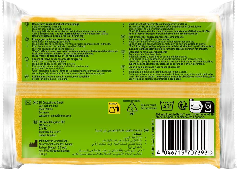Reinigungsschwamm Scotch-Brite Delicate, nicht kratzend, Naturfaser, entfernt mühelos
Fett und eingebrannte Lebensmittel, Pack 2
Stück