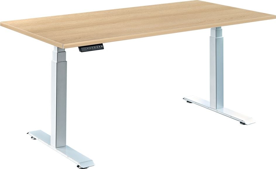 Schreibtisch a-series AS1443, 120 x 80 cm, elektrisch, 120x80cm (BxT), elektrisch höhenverstellbar, 60-125 cm Höhe, rechteckig, T-Fuß, silber, eiche