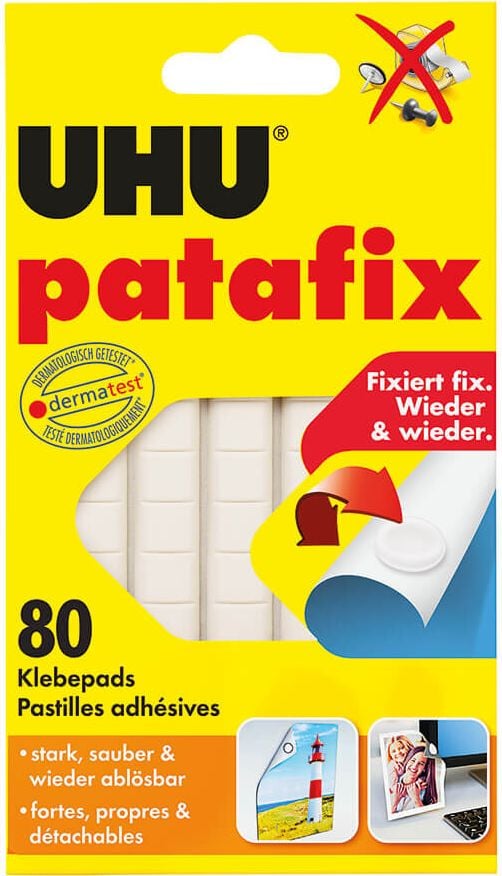 Klebepads Uhu patafix 48810, weiß, ablösbar, Pack 80 Stück