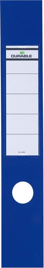 Rückenschilder Durable Ordofix 8090, breit/lang, mit Einsteckschild, Pack 10 Stück, blau