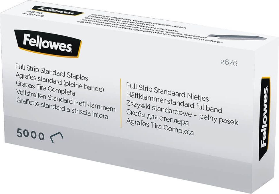 Heftklammern Fellowes 26/6 5117501, Stahl, gemeißelte Spitze, Pack 5.000 Stück,
Vollstreifen