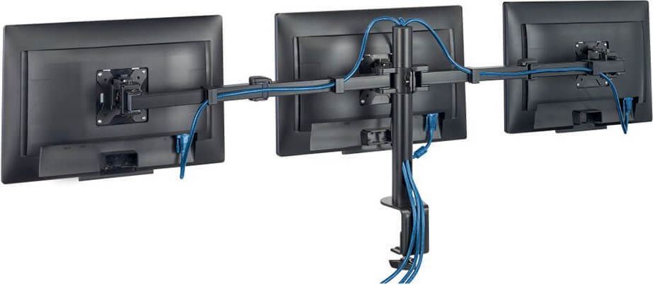 Monitorhalter Hama FULLMOTION dreifach Arm 118495, 3 Arme, Tragfähigkeit bis zu 7 kg pro
Schwenkarm, höhen- und tiefenverstellbar,
Klemmhalterung, schwarz