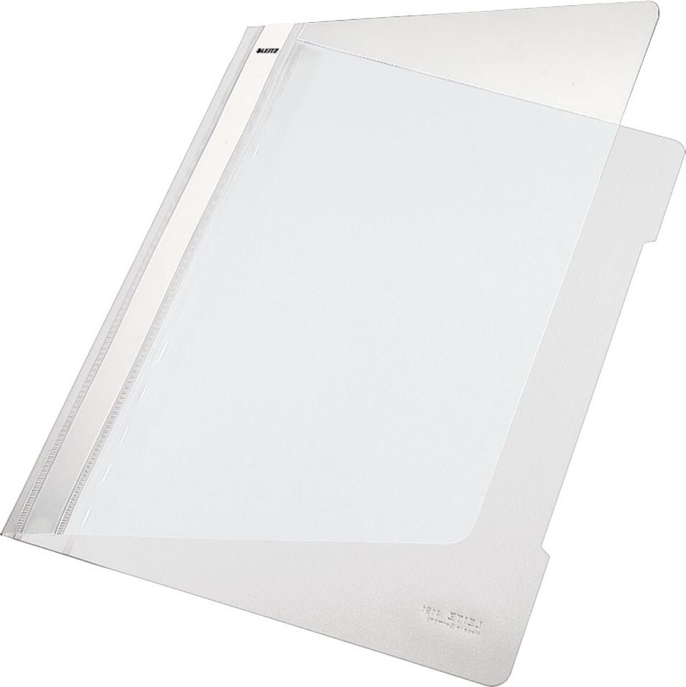 Schnellhefter Leitz Standard Plastik-Hefter A4 4191, aus recycelter PP-Folie, transparenter Vorderdeckel, weiß