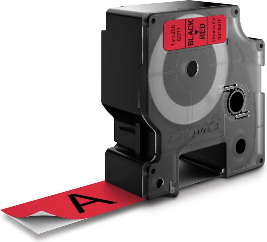 Schriftbänder Dymo D1 53717/S0720970, schwarz auf rot, 24mm/7m
