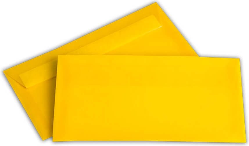 Briefumschläge DIN-lang transparent, 110x220mm, farbig, transparent, Haftklebung,
Pack 100 Stück, gelb