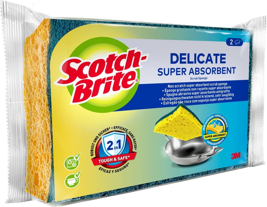 Reinigungsschwamm Scotch-Brite Delicate, nicht kratzend, Naturfaser, entfernt mühelos
Fett und eingebrannte Lebensmittel, Pack 2
Stück