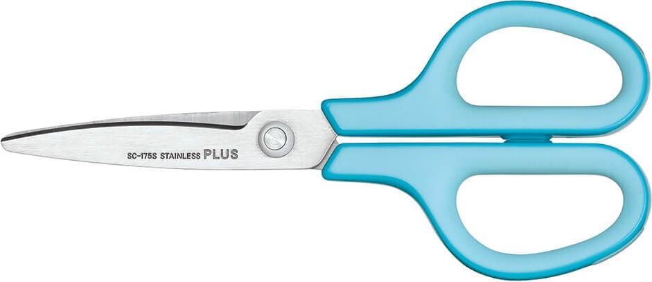 Schere PLUS Japan Curved Blade Edelstahl 17,5cm SC-175S, 6,5 Zoll, Universalschere, blauer Recycling-Kunststoffgriff, blau