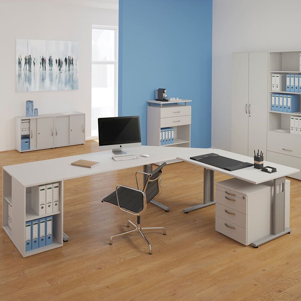 Schreibtisch Geramöbel C Fuß Flex S-618146, 180x72x80cm (BxHxT), rechteckig, C-Fuß silber, ahorn