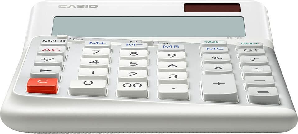 Tischrechner Casio DE-12E, 12-stelliges LC-Display, Solar- und Batteriebetrieb
