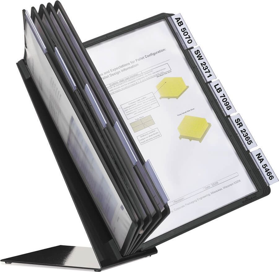 Sichttafel-Tischständer Durable Vario Table 10 5570-01, Tafelträger, 10 Tafeln schwarz, 10 Reiter mit
blanko Einsteckschildern