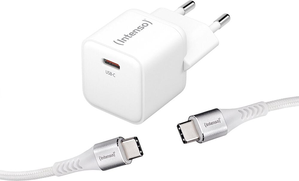 Ladegerät Intenso Adapter W30C GaN +C315C 7803042, 1x USB-C Ausgang, 30W, USB-C Lade- und Datenkabel, weiß