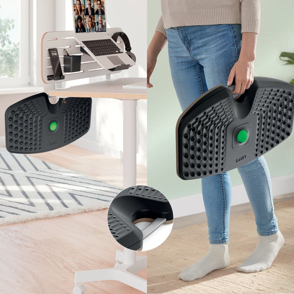 Anti-Ermüdungsboard Leitz Ergo Active Balance Board 6587, 54x6,5x31cm, 14 Grad Neigung, Holz/Schaumstoff, strukturierte Oberfläche, Tragegriff, dunkelgrau, dunkelgrau