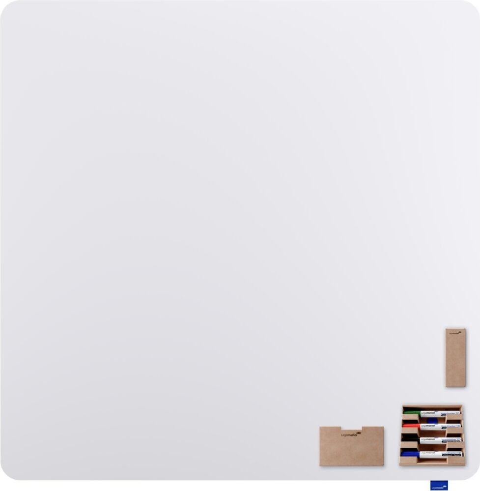 Whiteboard Legamaster ESSENCE 7-107072, 120x120cm, emailliert, trocken abwischbar, rahmenlos, abgerundete Ecken, Wandaufhängung, inkl. Zubehör, FSC, EU Ecolabel
