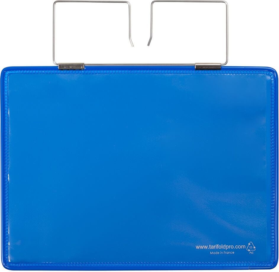 Gitterboxtaschen tarifold Kennzeichnungshülle 16524, A5 quer, Drahtbügel, PVC verstärkt,
Pack 10 Stück, blau