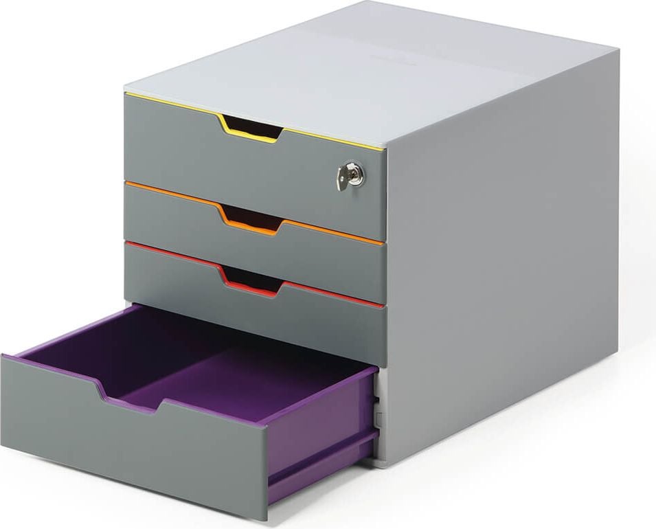 Schubladenbox Durable Varicolor 4 SAFE 7606, für A4, 4 geschlossene Schubladen, oberste
Schublade durch Zylinderschloss abschließbar