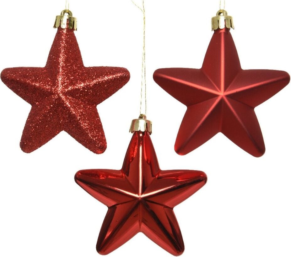 Weihnachtskugeln DECORIS Stern, 7,5x7,5x2cm (BxHxT), Polystyrol, Pack 6 Stück, rot