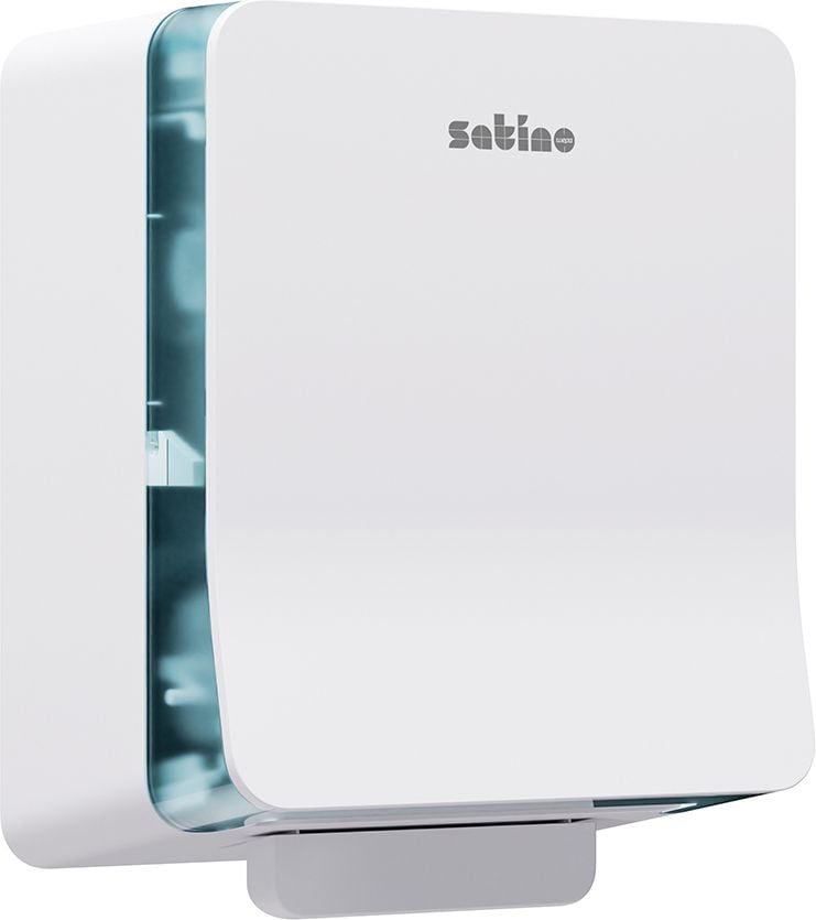 Papierhandtuchspender Satino by WEPA Hyginity AutoCut, Spendersystem SYS1, 418x318x232mm (HxBxT), abschließbar, recycelter Kunststoff, schwarz