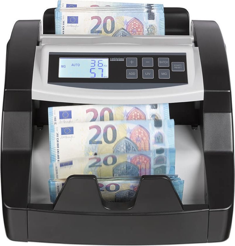 Geldscheinzähler Ratiotec rapidcount B 40 46660, 4-fache Falschgelderkennung, zählt 1.000
Scheine/Minute, schwarz