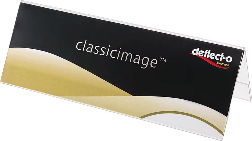 Tischnamensschilder deflecto Classic Image 48601, 300x110x95mm (A4 quer), Dachform, zweiseitig
lesbar, glasklar