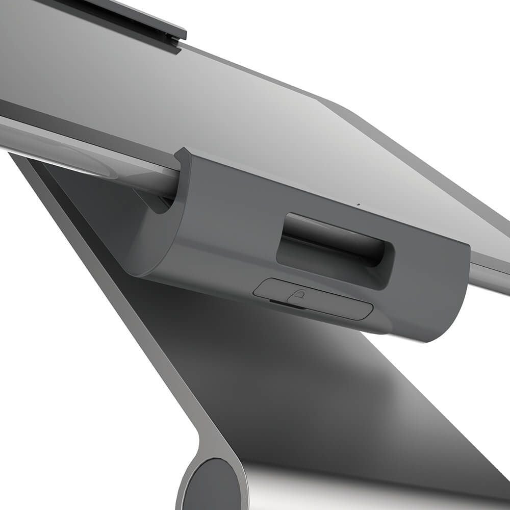 Tablethalterung Durable Tablet Holder Table 8930-23, für 7-13 Zoll Tablets im Hoch- und
Querformat, Tischständer, drehbar, neigbar, silber