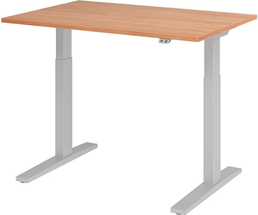 Hubschreibtisch Hammerbacher XMKA12, 120x80cm (BxT), 70-120cm Höhe, elektrisch
höhenverstellbar, rechteckig, C-Fuß silber, nussbaum