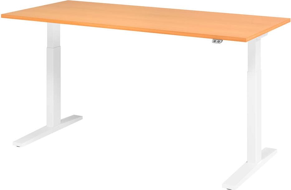Hubschreibtisch Hammerbacher XMKA19, 180x80cm (BxT), 70-120cm Höhe, elektrisch
höhenverstellbar, rechteckig, C-Fuß weiß, buche