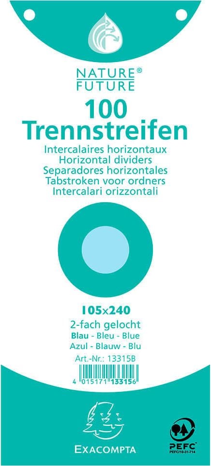 Trennstreifen Exacompta, 10,5x24cm, 180 g/m² Premiumkarton, Pack 100 Stück, blau