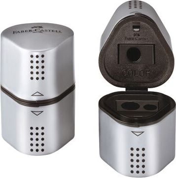 Dosenanspitzer Faber-Castell GRIP 2001 183800, Dreifachspitzer für Stifte bis 8mm und 11mm,
Kunststoffgehäuse, silber