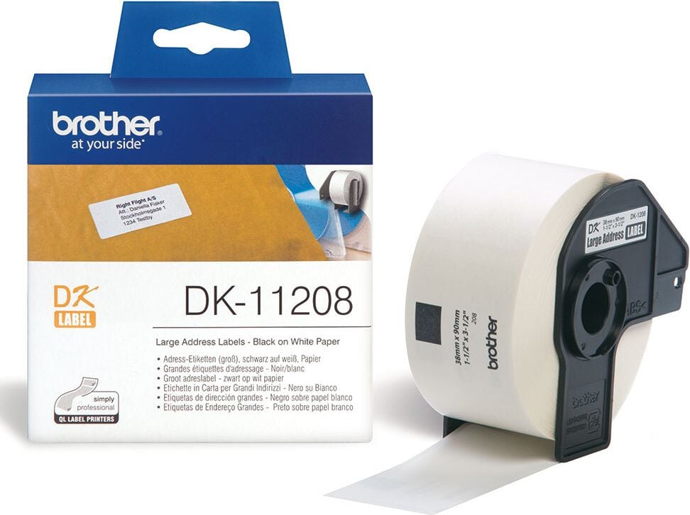 Rollen-Adressetiketten Brother DK-11208, 38x90mm, weiß, Rolle/400 Etiketten