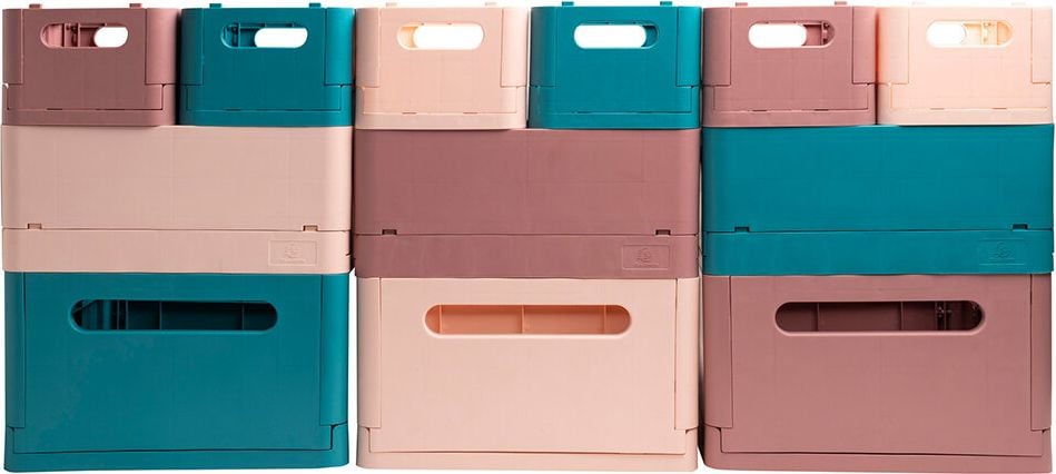 Aufbewahrungsboxen Exacompta SMART CASE MINI, 2,465 Liter, 188x138x95mm (BxTxH), recycelter Kunststoff, ohne Deckel, faltbar, farbig, petrol