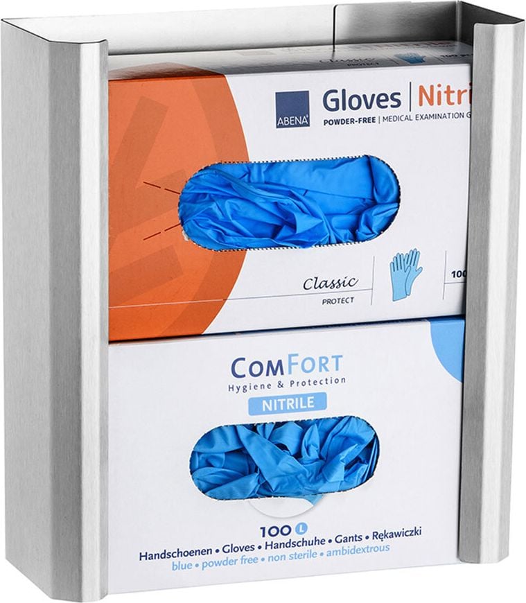 Handschuhspender All Care MediQo-line DUO MQDHSDE 19480, Kapazität: 2 Pack Handschuhe, Edelstahl, verstellbare Breite 21-27cm, Wandmontage