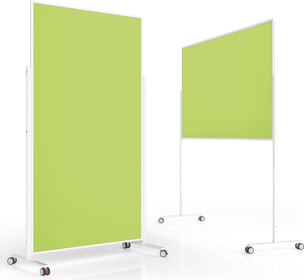 Moderationstafeln Magnetoplan Design VarioPin 11811, Tafel: 180x100cm, einteilig, pinnbarer Filz
farbig, Aluminumrahmen (weiß), Standfuß mit
Rollen, grün