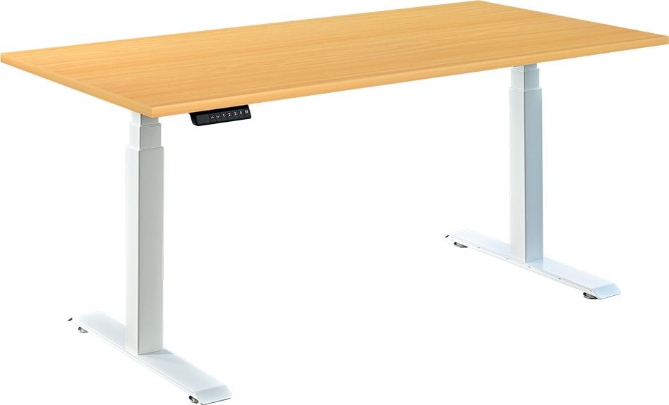 Schreibtisch a-series AS1442, 120 x 80 cm, elektrisch, 120x80cm (BxT), elektrisch höhenverstellbar,
60-125 cm Höhe, rechteckig, T-Fuß, weiß, buche