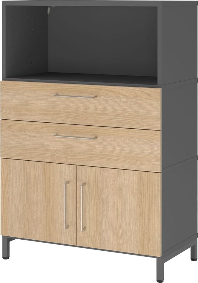 Kombischrank Hammerbacher VFW38K1KU/G, Threespine-Klicksystem, 80 x 41,7 x 118 cm (B
x T x H), mit Stahlsockel, 3 Ordnerhöhen,
Korpus: graphit, eiche
