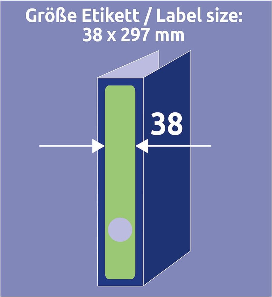 Rückenschilder Zweckform L4750-20 ultragrip, schmal/lang, 297x38mm, auf A4, grün, Pack 20
Blatt/100 Stück