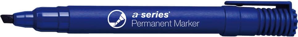 Permanentmarker a-series, ca. 2-5mm, Keilspitze, Kappe mit Clip,
geruchsarm, blau