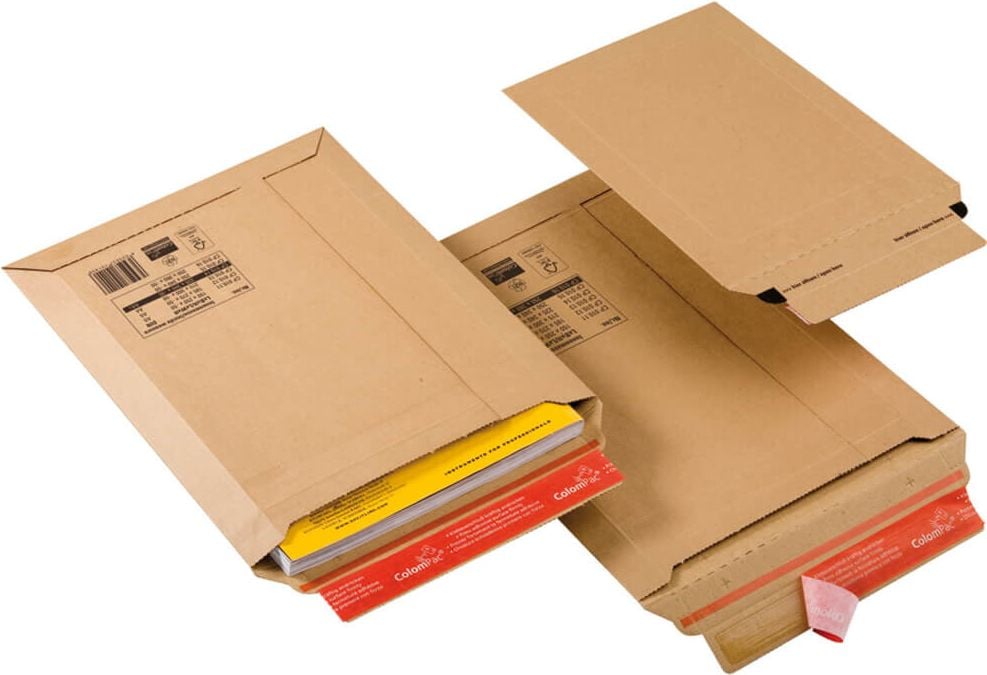 Wellpappe-Versandtaschen Colompac CP 010.04, für A4, Außenmaße: 250x351mm, 35mm Füllhöhe,
braun, Pack 20 Stück