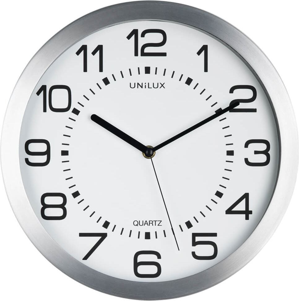 Wanduhr Unilux MOON 400094569, Quarzuhr, 35,5cm Durchmesser, Aluminiumfarben, grau