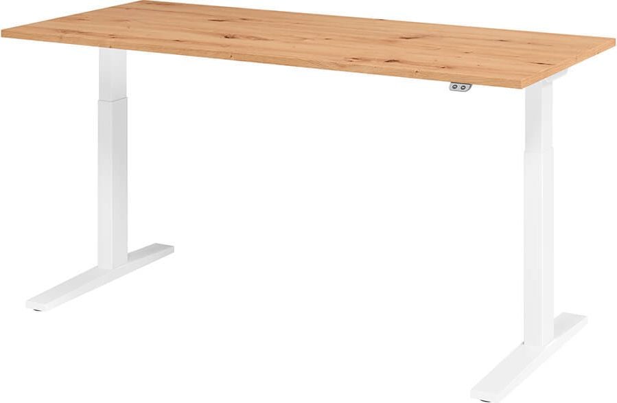 Hubschreibtisch Hammerbacher XMKA19, 180x80cm (BxT), 70-120cm Höhe, elektrisch
höhenverstellbar, rechteckig, C-Fuß weiß, asteiche