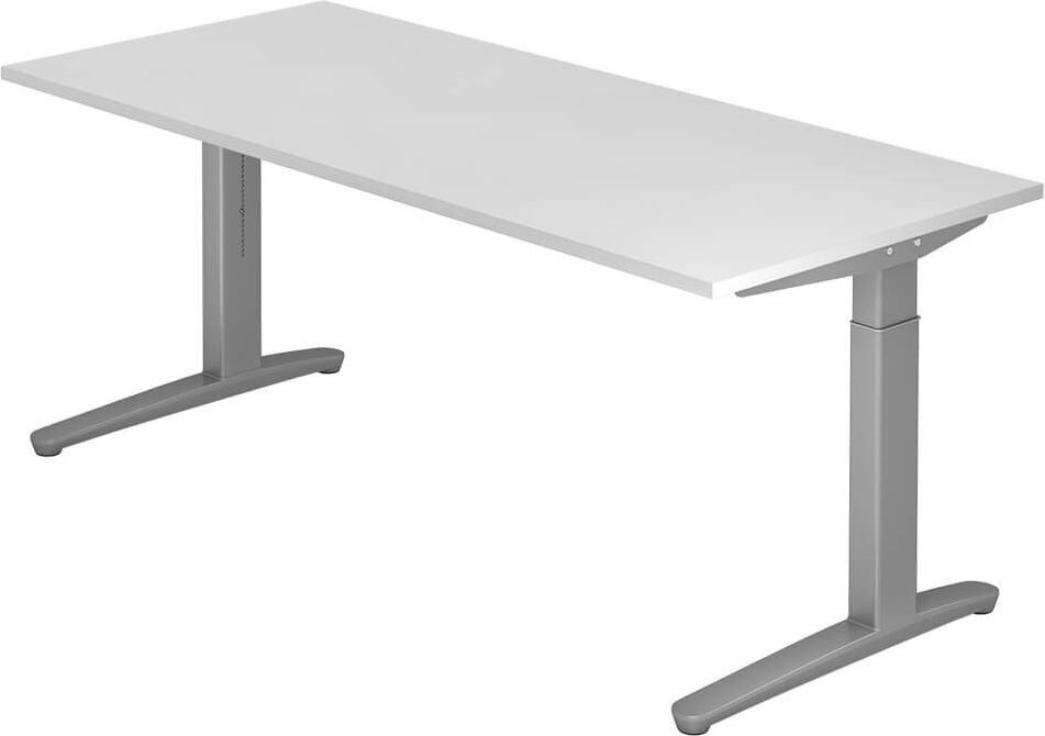 Schreibtisch Hammerbacher VXB19/x/SS, 180x80cm (BxT), 65-85cm Höhe, rechteckig,
C-Fuß silber, weiß