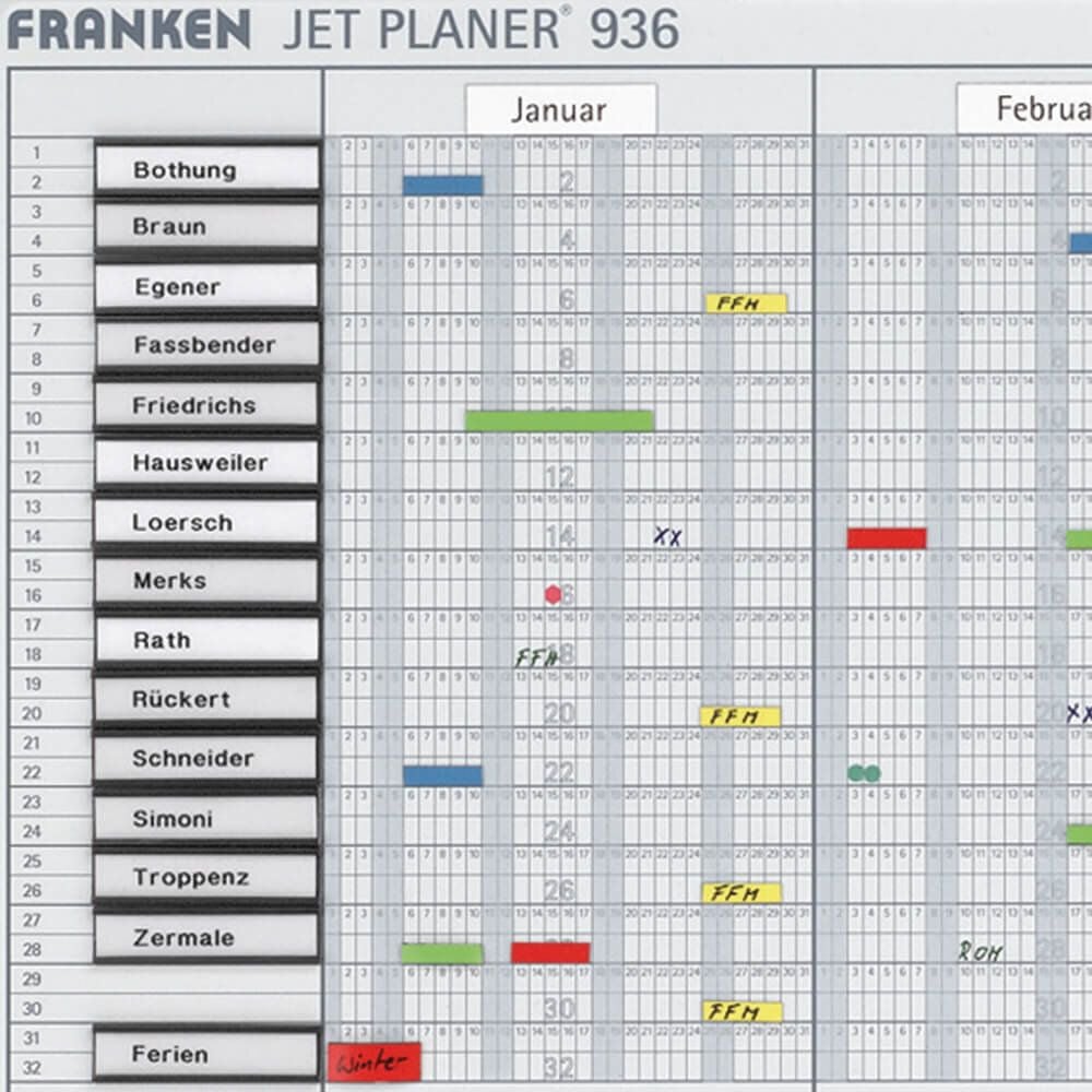 Planungstafeln Jahresplaner Franken SJP936, für 16 Positionen, 60x90cm, magnethaftend