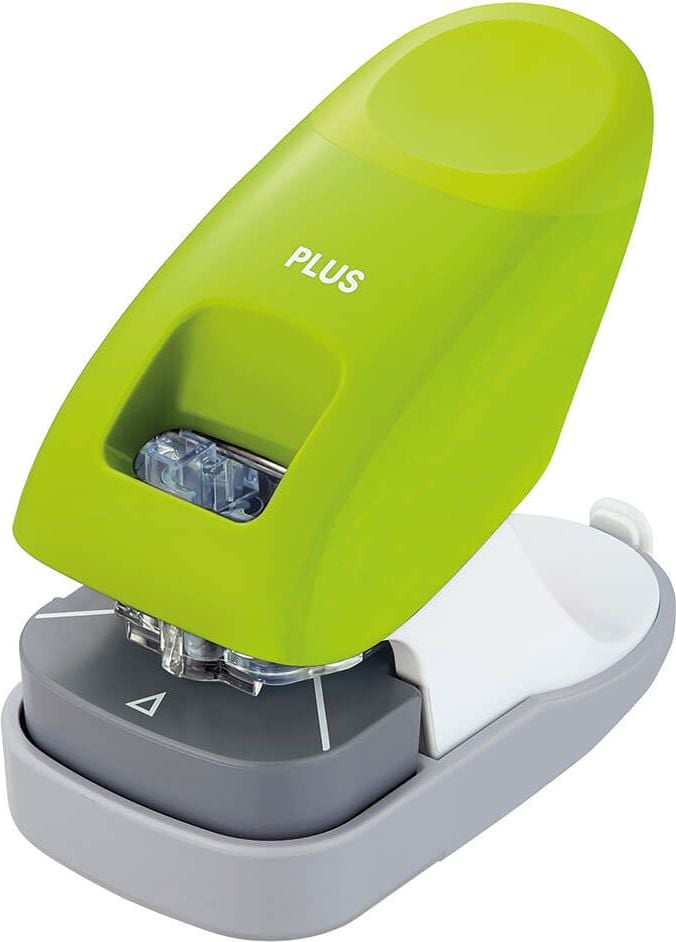 Heftgerät PLUS Japan SL-112A, bis 10 Blatt, Einlegetiefe: ca. 30mm,
klammerlos, grün