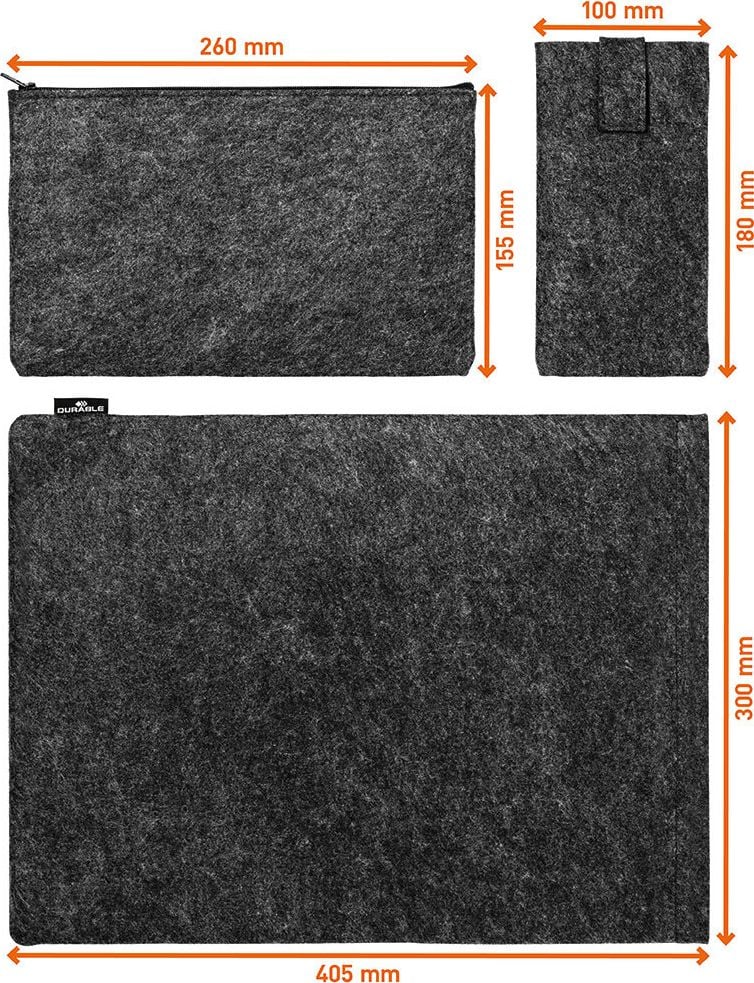 Notebookhüllen Durable MultiBag EFFECT 507158, 13-16,4 Zoll, rPET-Filz, Zubehör- und Handytasche, anthrazit