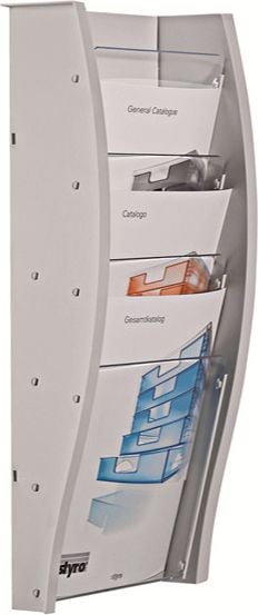 Wandprospekthalter Styro styrodisplay 128-340, 4 x DIN A4, 4 Fächer, hellgrau